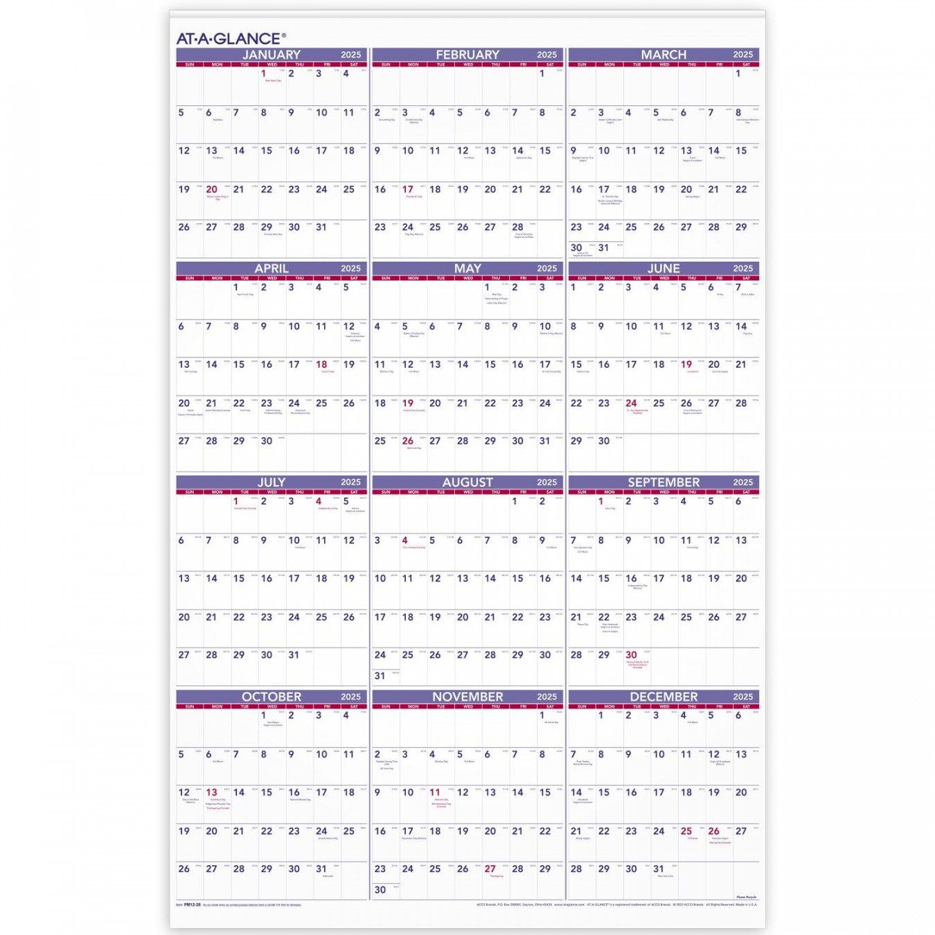 AT-A-GLANCE  Wall Calendar, Monthly, " x ", Extra Large, Paper  (PM)