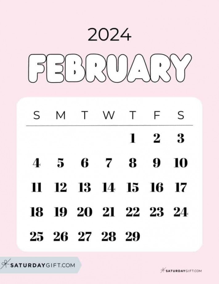 February  Calendar -  Cute & FREE Printables  SaturdayGift