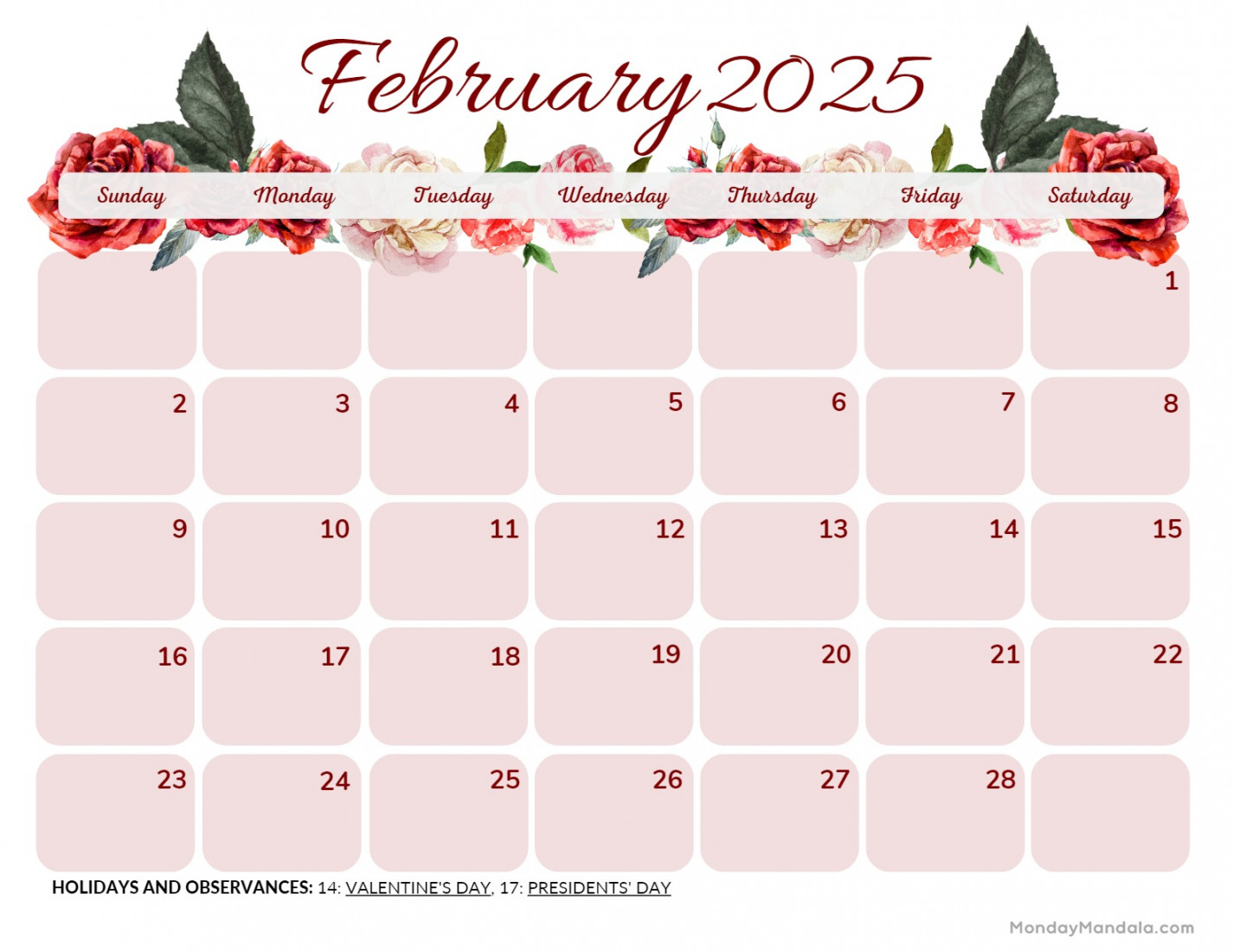 February  Calendar ( Free PDF Printables) – mondaymandala