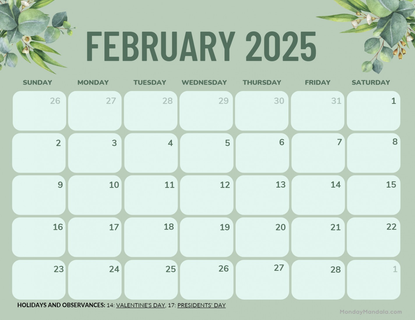 February  Calendar ( Free PDF Printables)