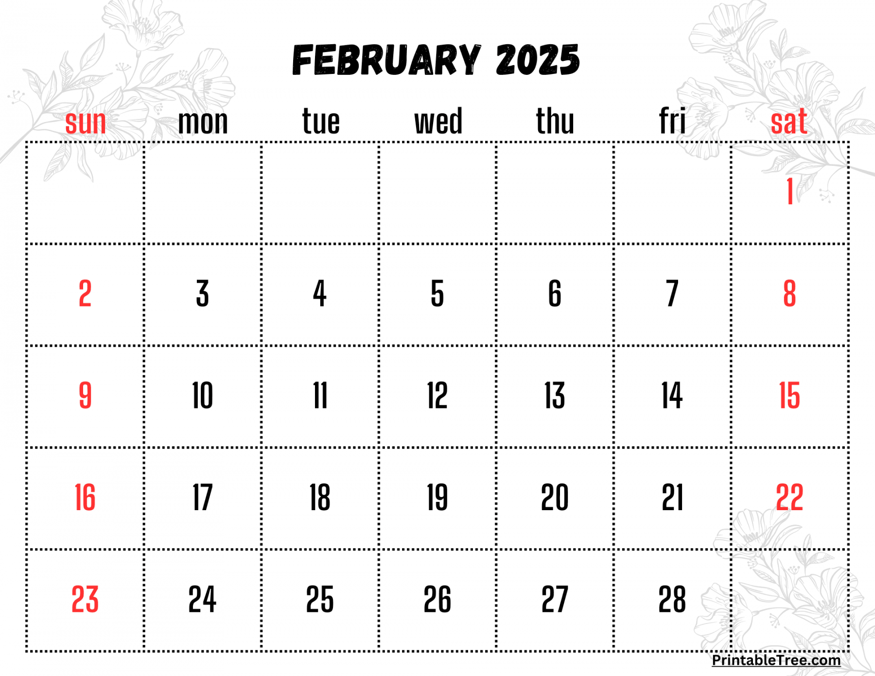 February  Calendar Printable PDF Template with Holidays