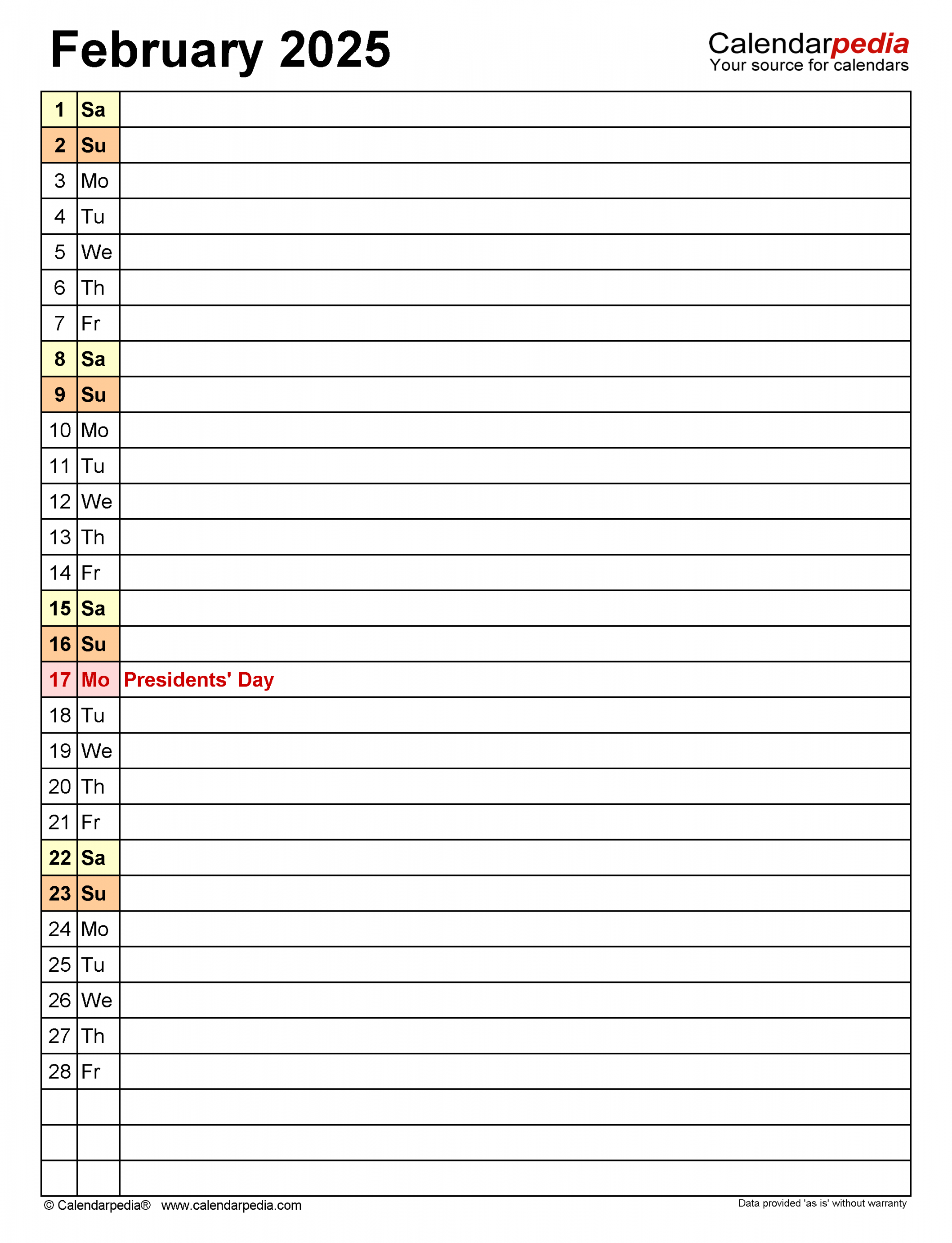 February  Calendar  Templates for Word, Excel and PDF