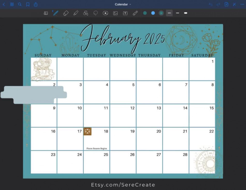 February  Digital Calendar - Aquarius Astrology Planner Editable  Fillable Printable Calendar For Planning - PDF, PNG and JPG Download