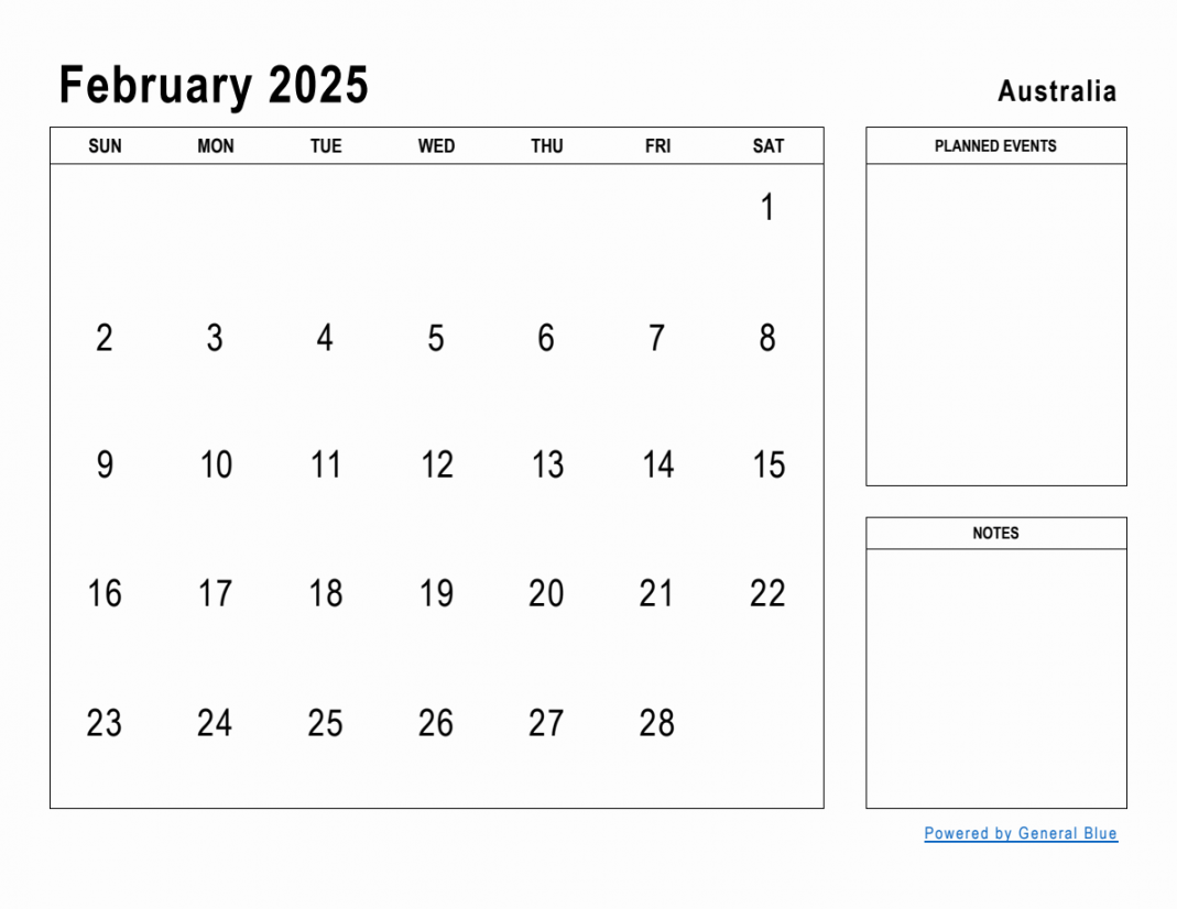 February  Planner with Australia Holidays