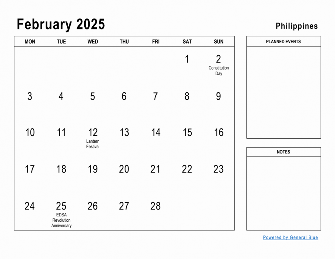 February  Planner with Philippines Holidays