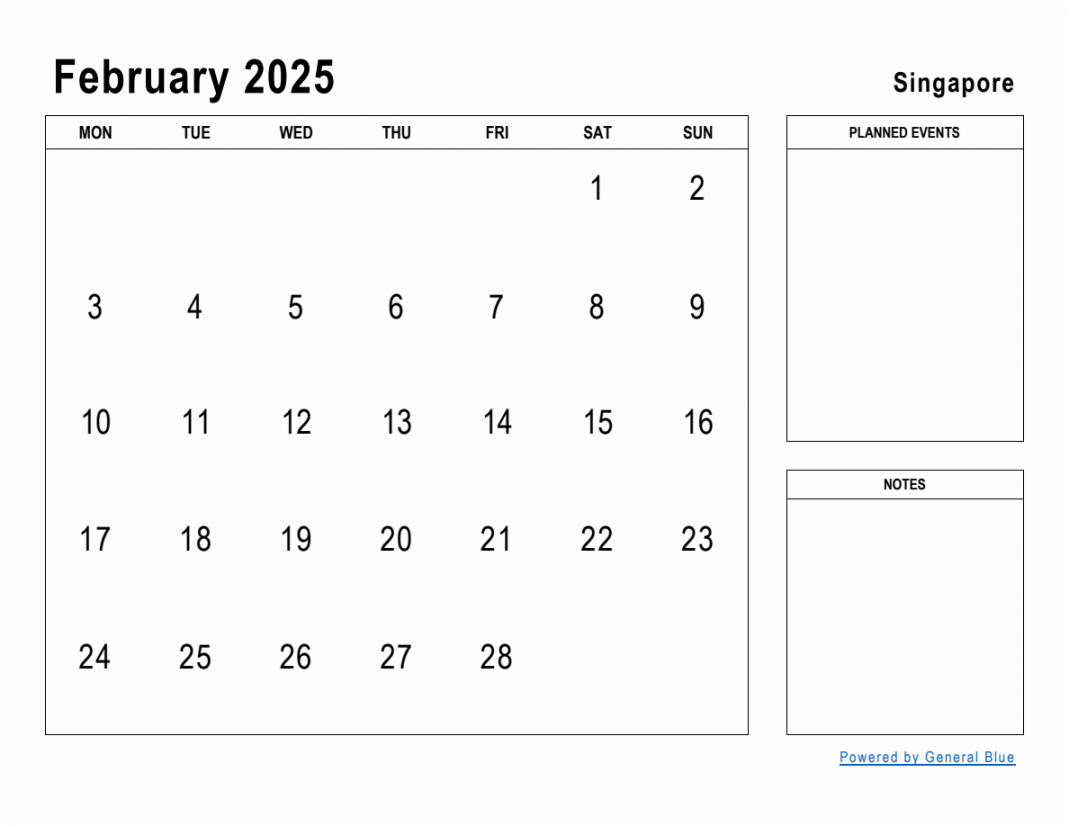 February  Planner with Singapore Holidays