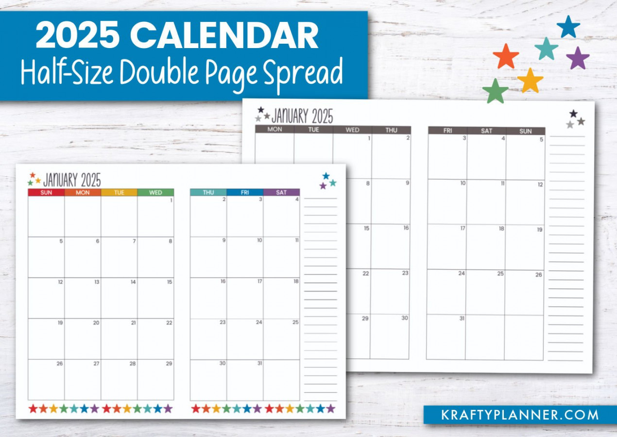 Free  Calendar: Half-Size Landscape — Krafty Planner