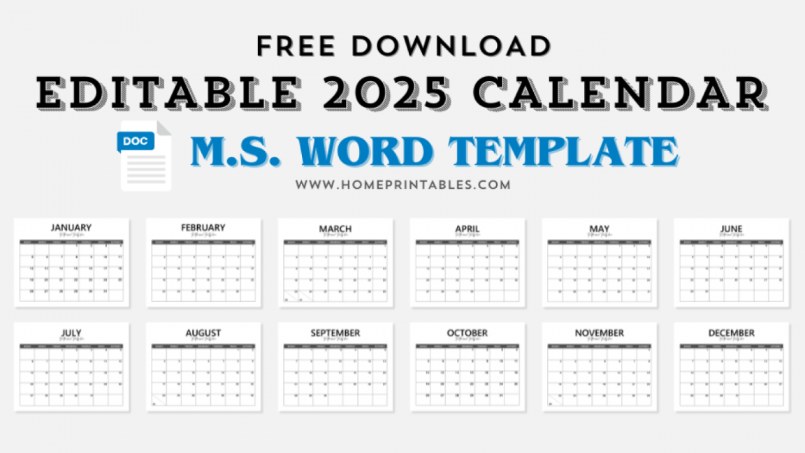 Fully Editable  Calendar in Word - Free Beautiful Templates!