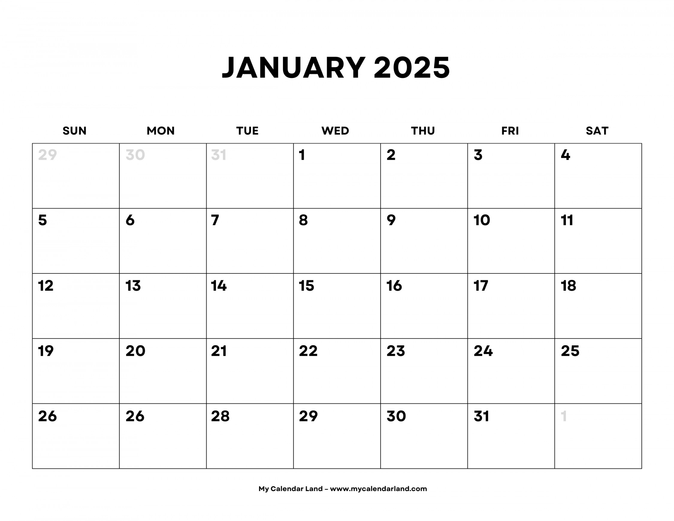 January  Calendar – My Calendar Land