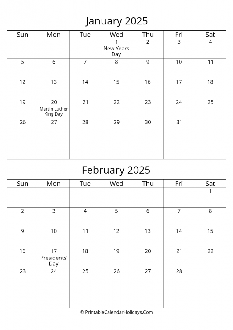 January  Calendars - PrintableCalendarHolidays