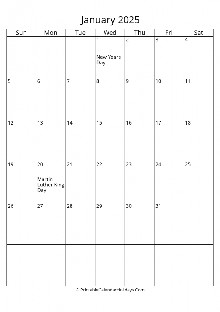 January  Calendars - PrintableCalendarHolidays