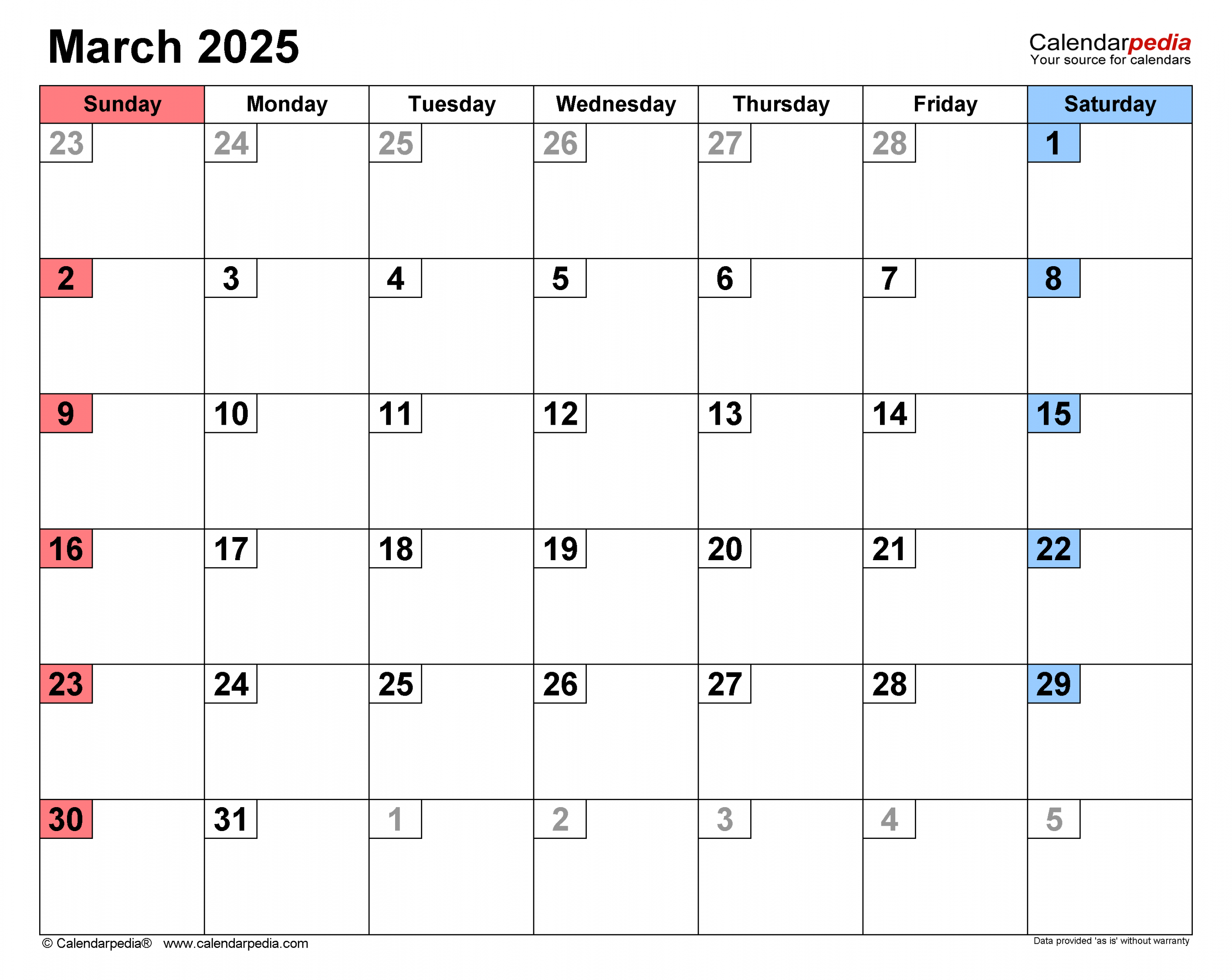 March  Calendar  Templates for Word, Excel and PDF