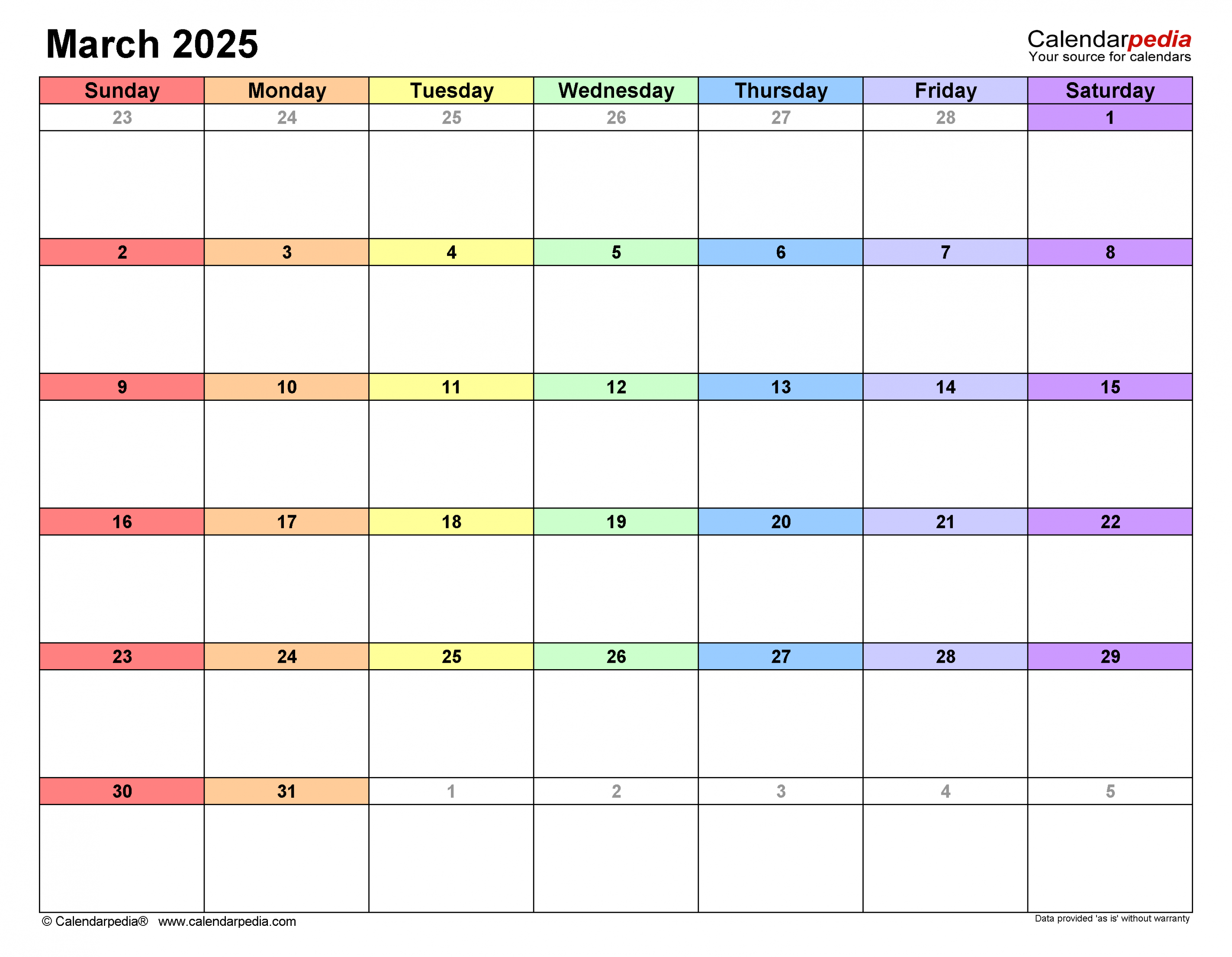 March  Calendar  Templates for Word, Excel and PDF