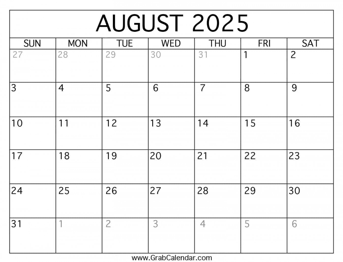 Printable August  Calendar