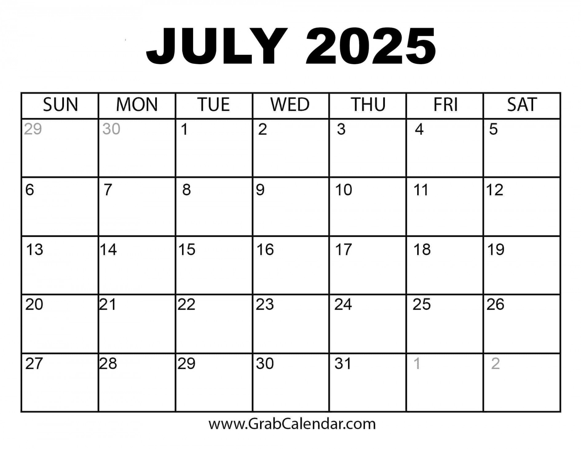 Printable July  Calendar