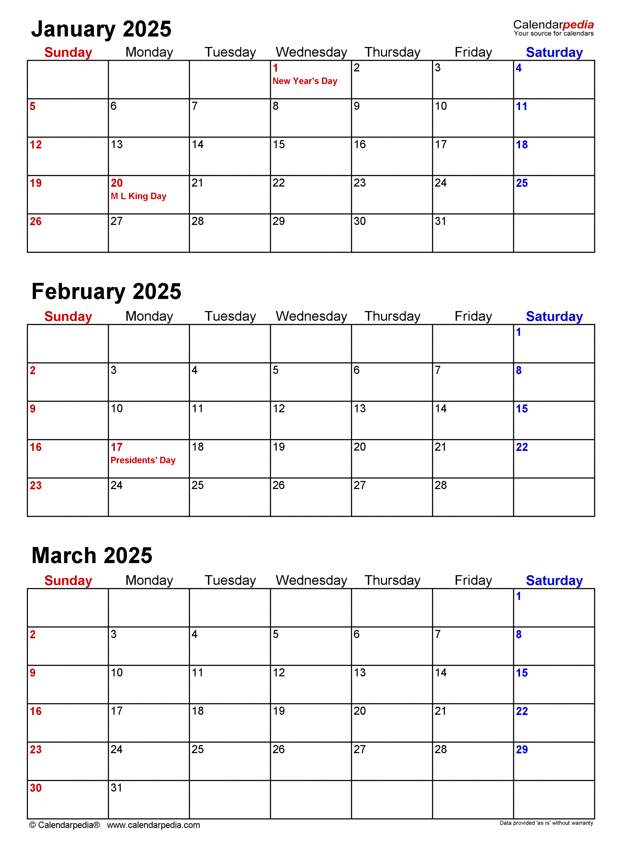 Quarterly Calendars  - Free Printable Word Templates