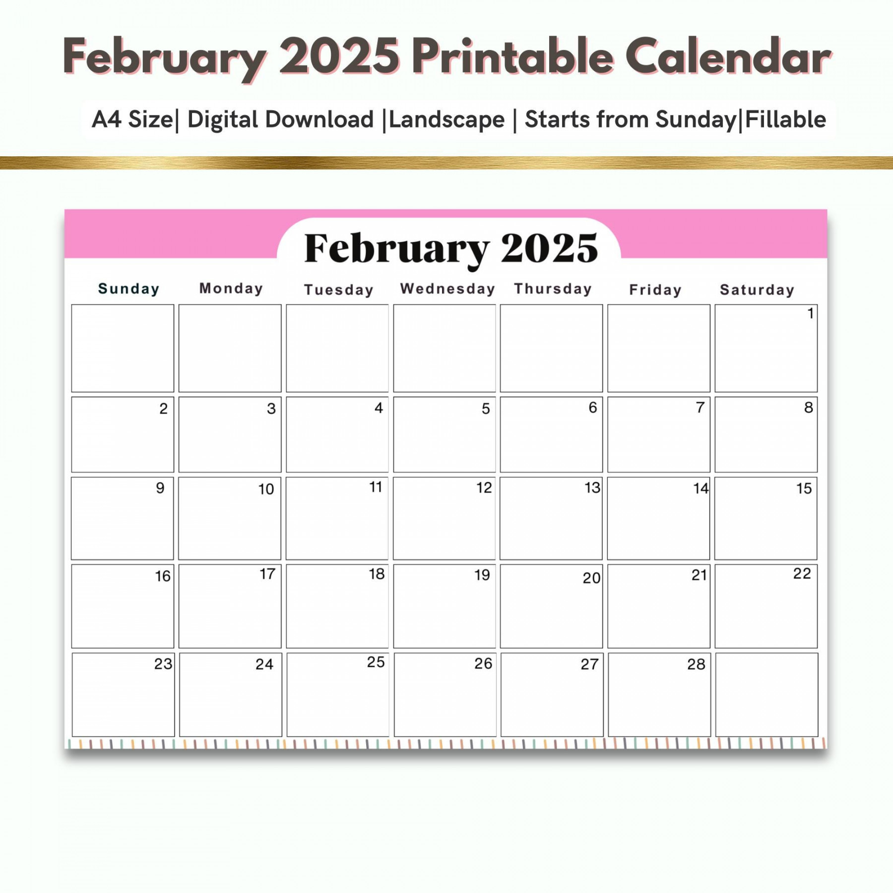 Calendar for February , Calendar,a Size,digital Download,pdf