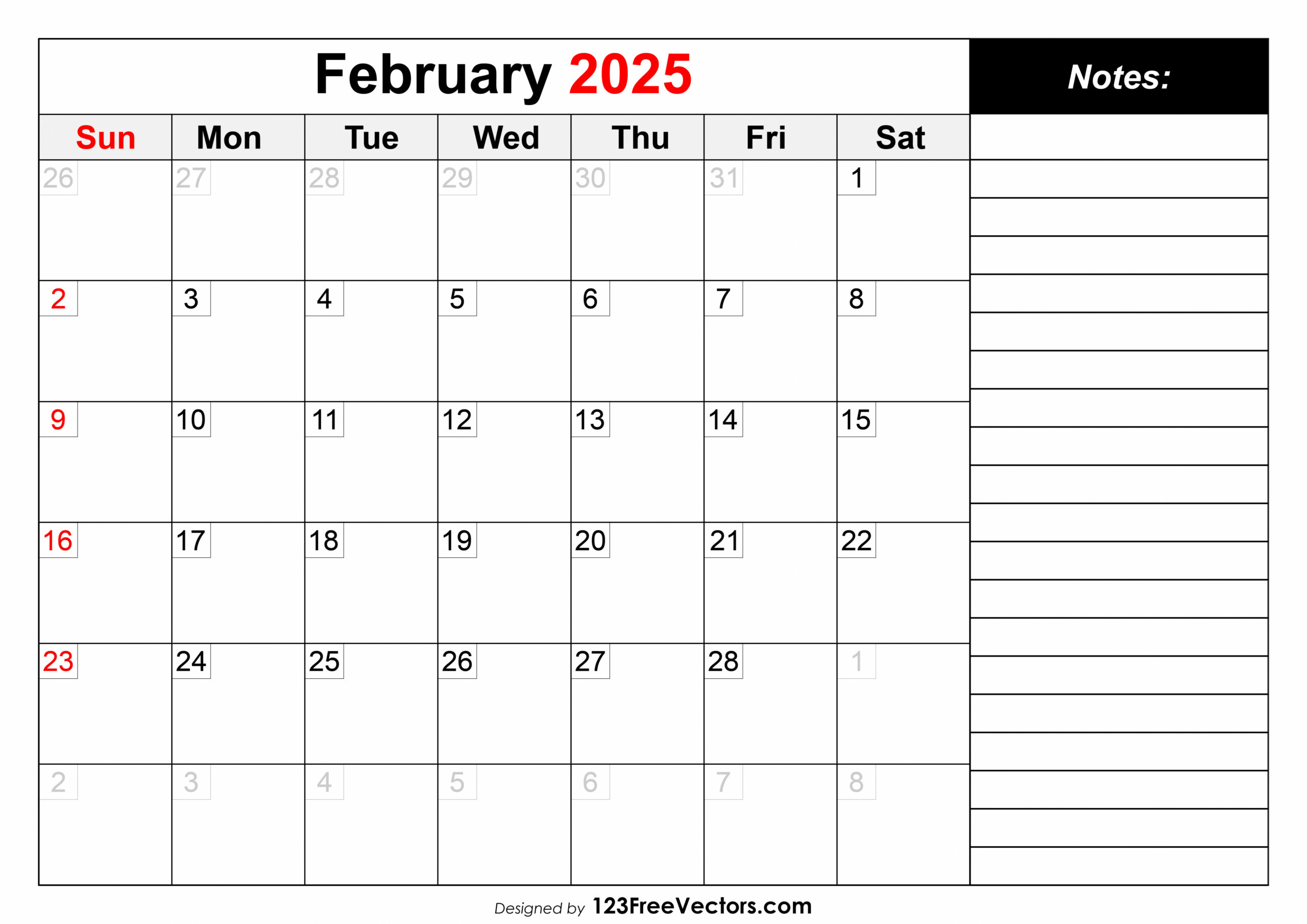 Free February  Calendar