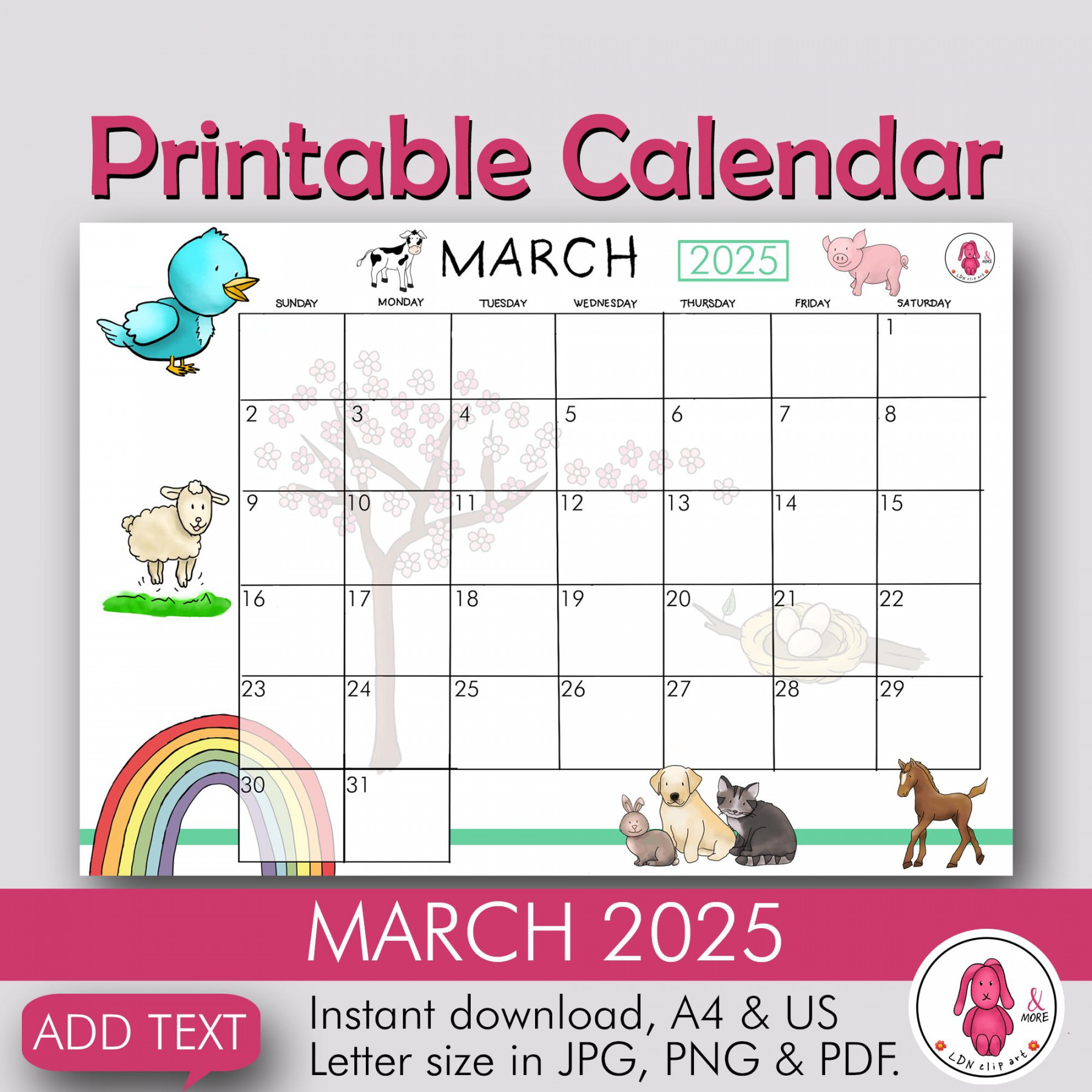 MARCH  Calendar, Monthly Planner for Teachers, Family, School