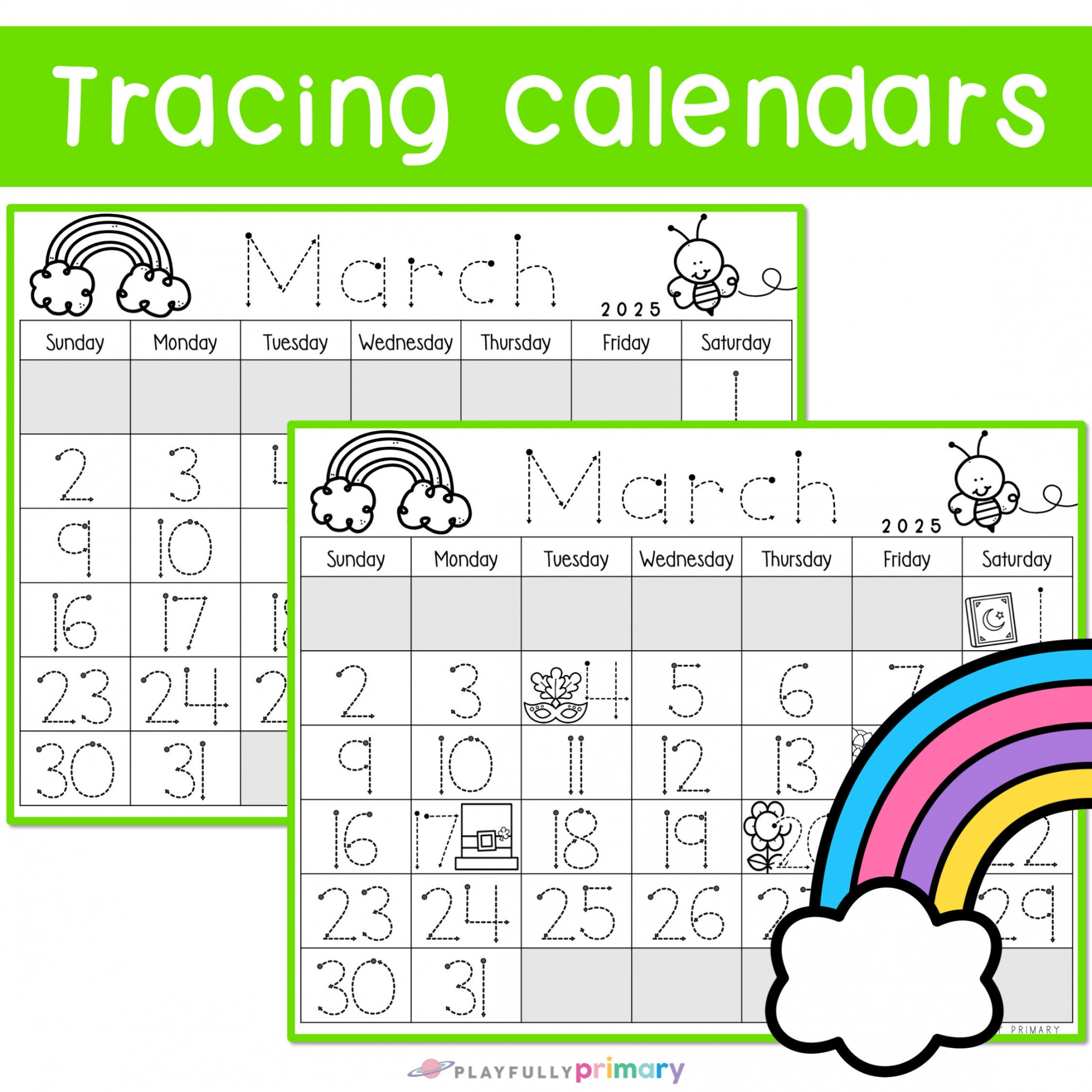 March Calendar  Printable Calendar Tracing Worksheets