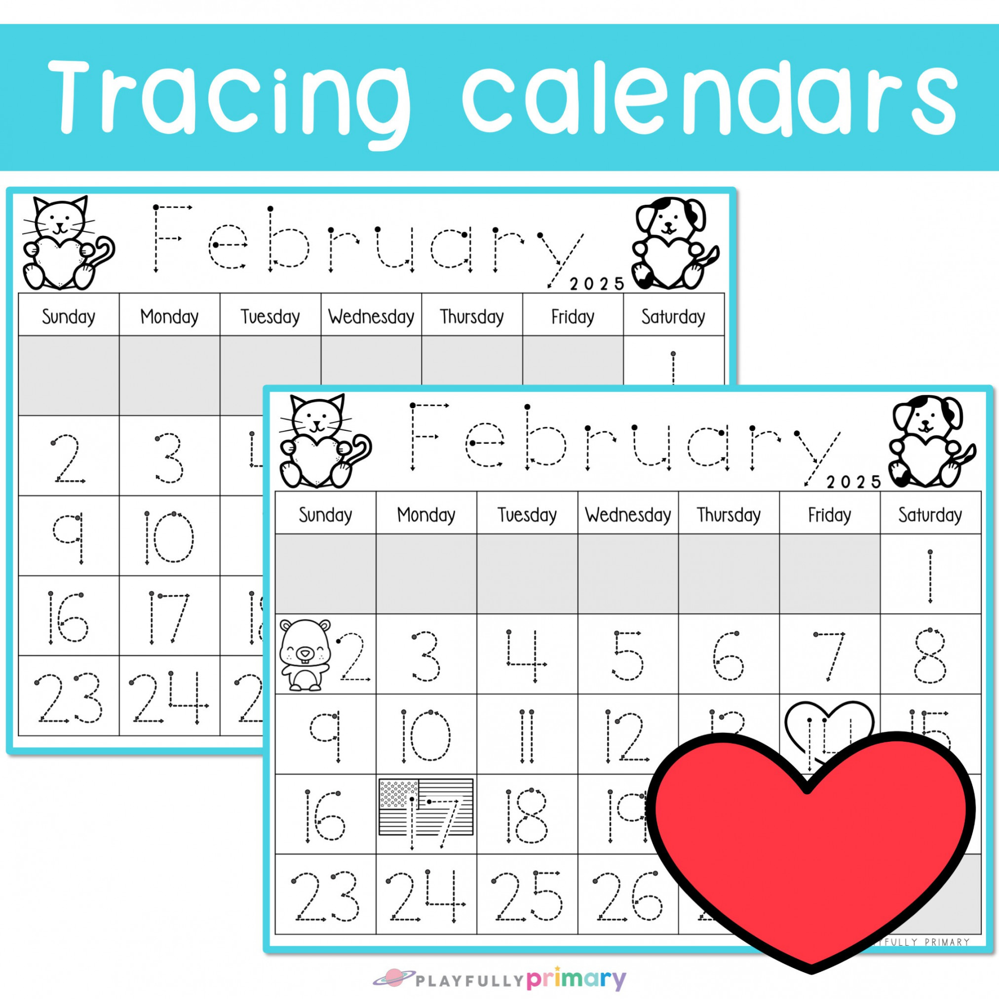 February Calendar  Printable Calendar Tracing Worksheet