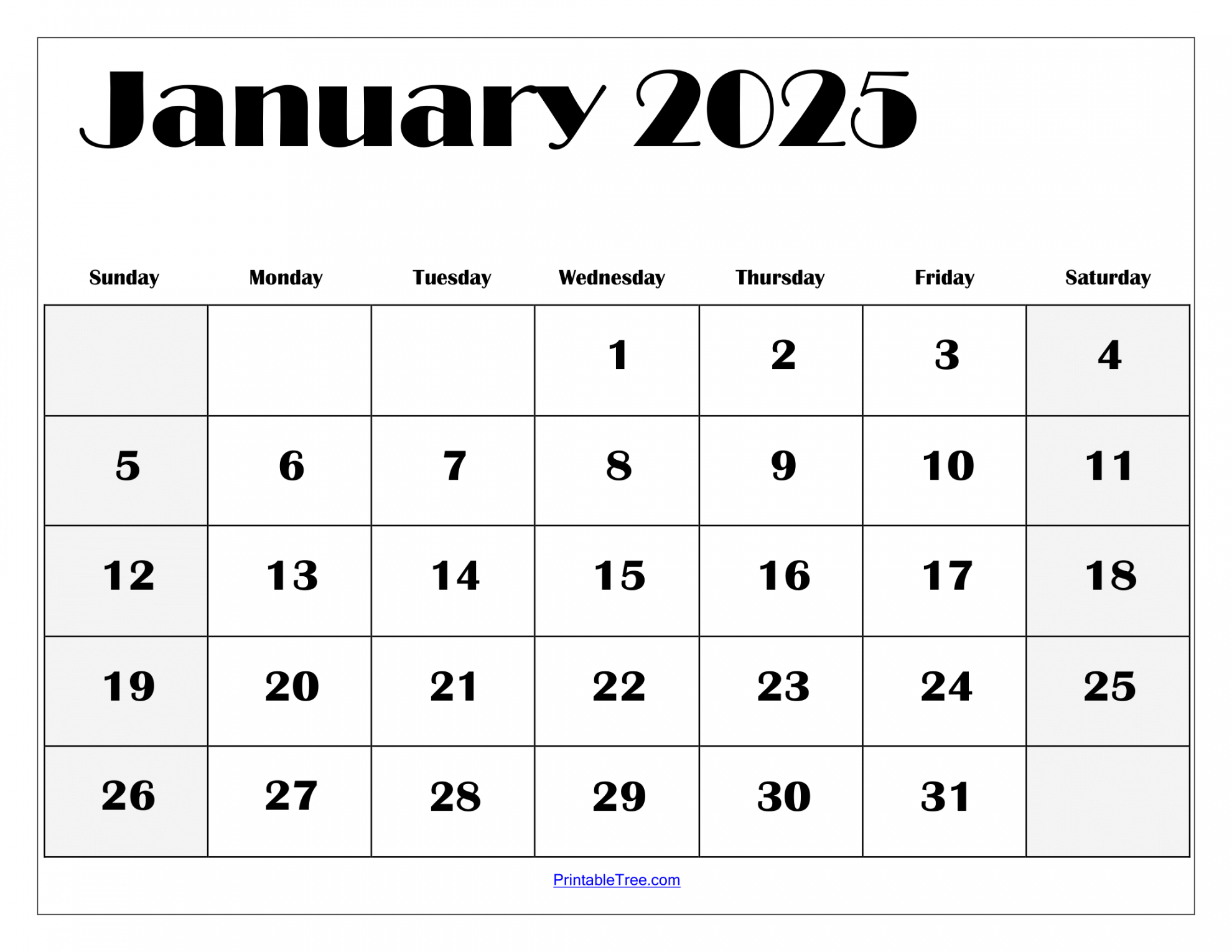 January  Calendar Printable PDF Template with Holidays