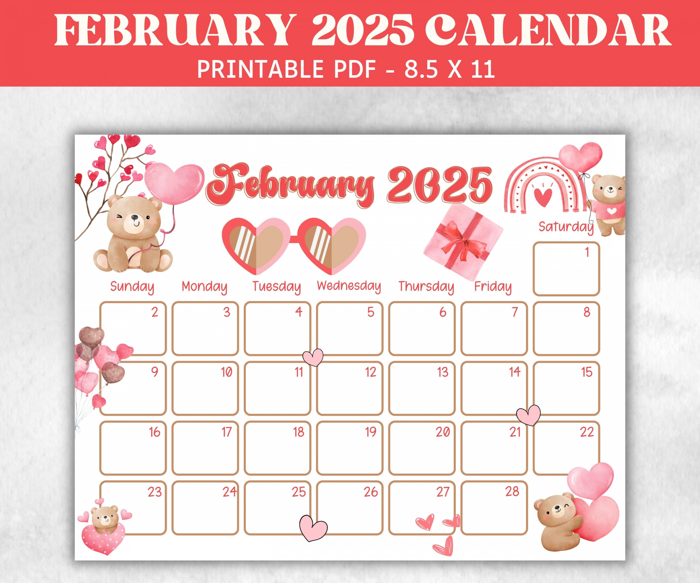 Kids February  Calendar, Printable  Calendar