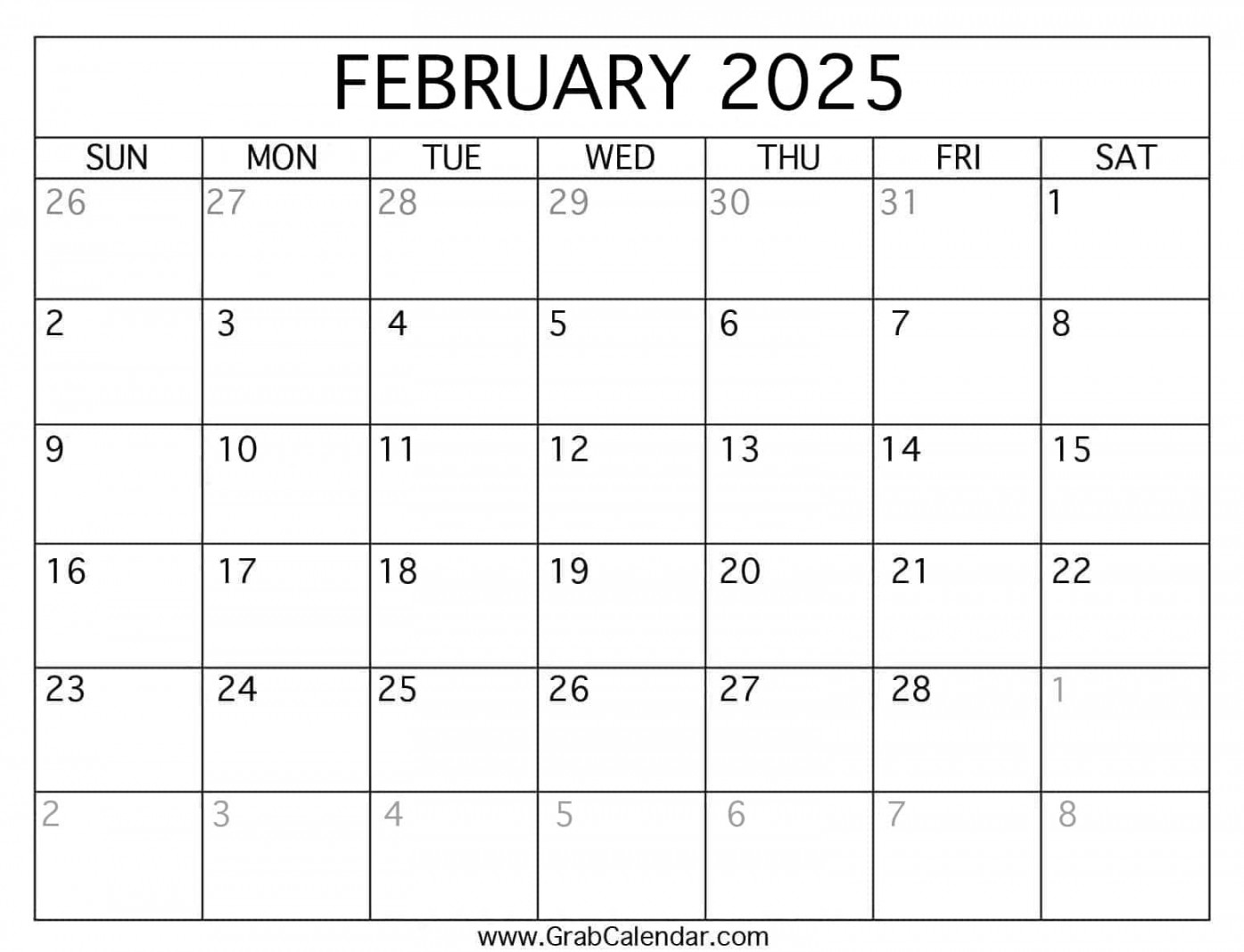 Printable February  Calendar