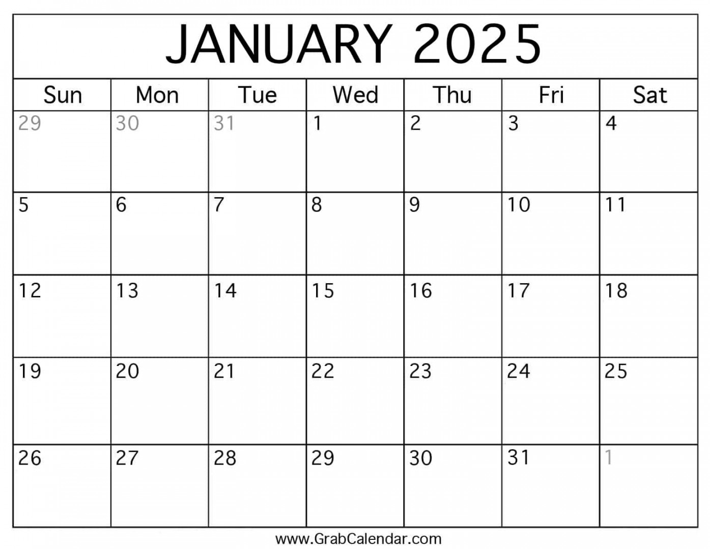 Printable January  Calendar