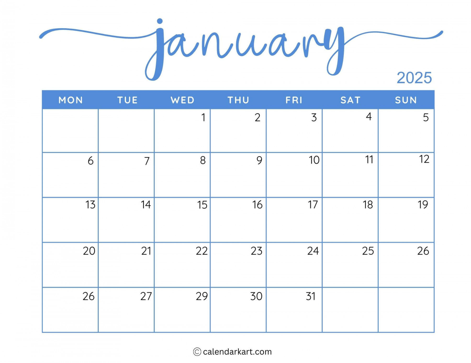 + Printable January  Calendars  free pdf - CalendarKart