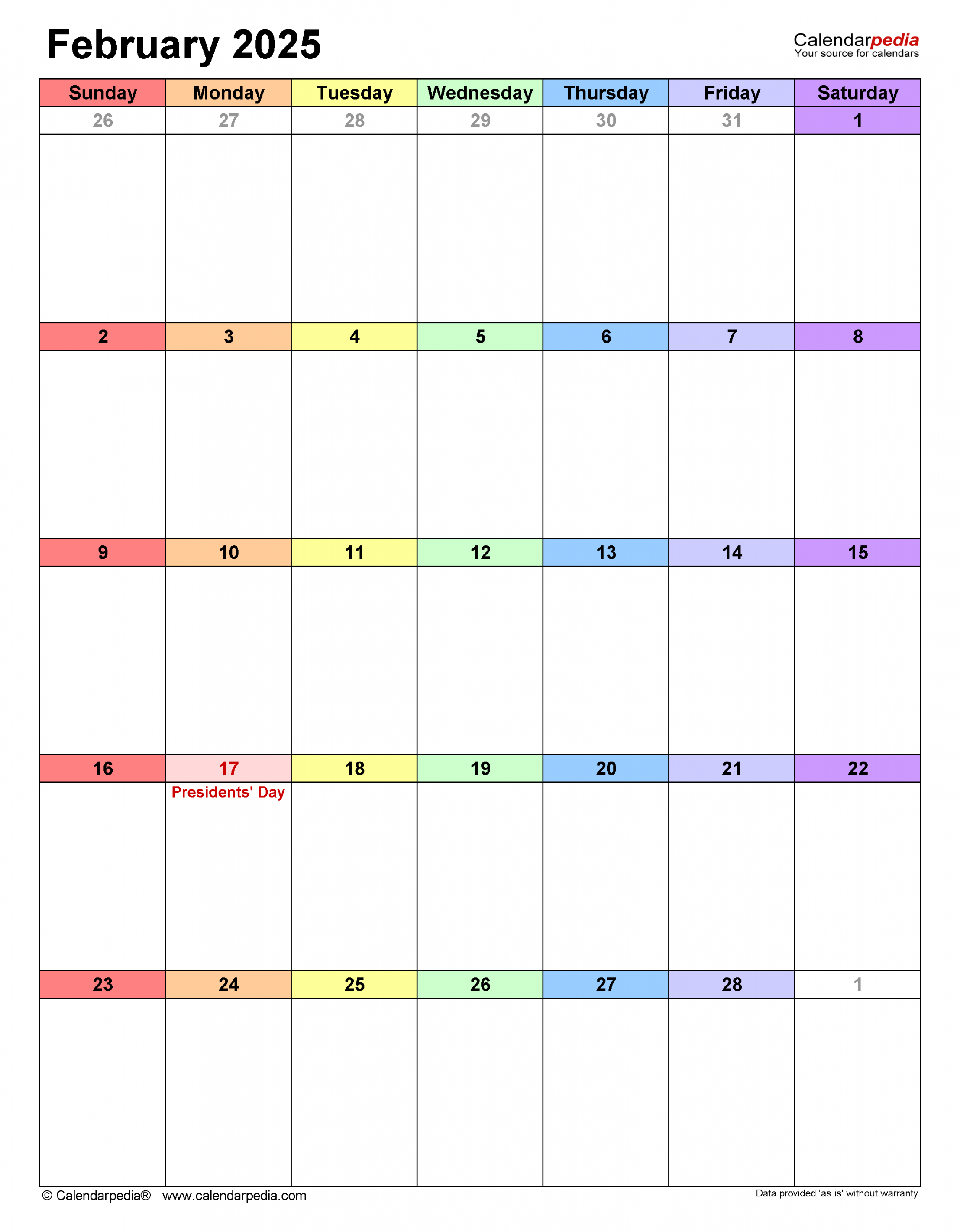 February  Calendar  Templates for Word, Excel and PDF