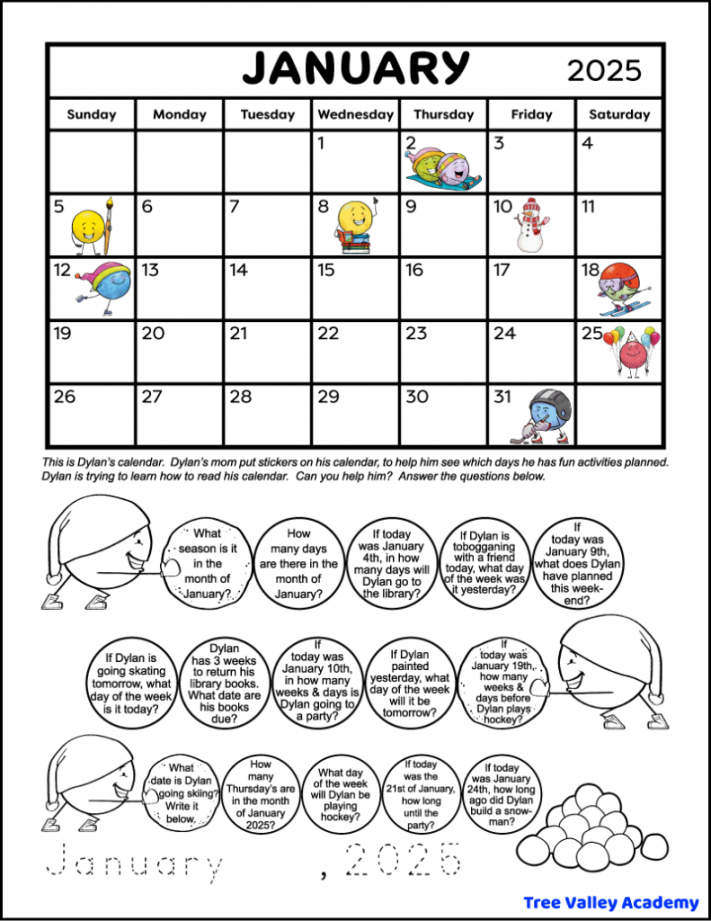 st & nd Grade Calendar Math Worksheets - Tree Valley Academy