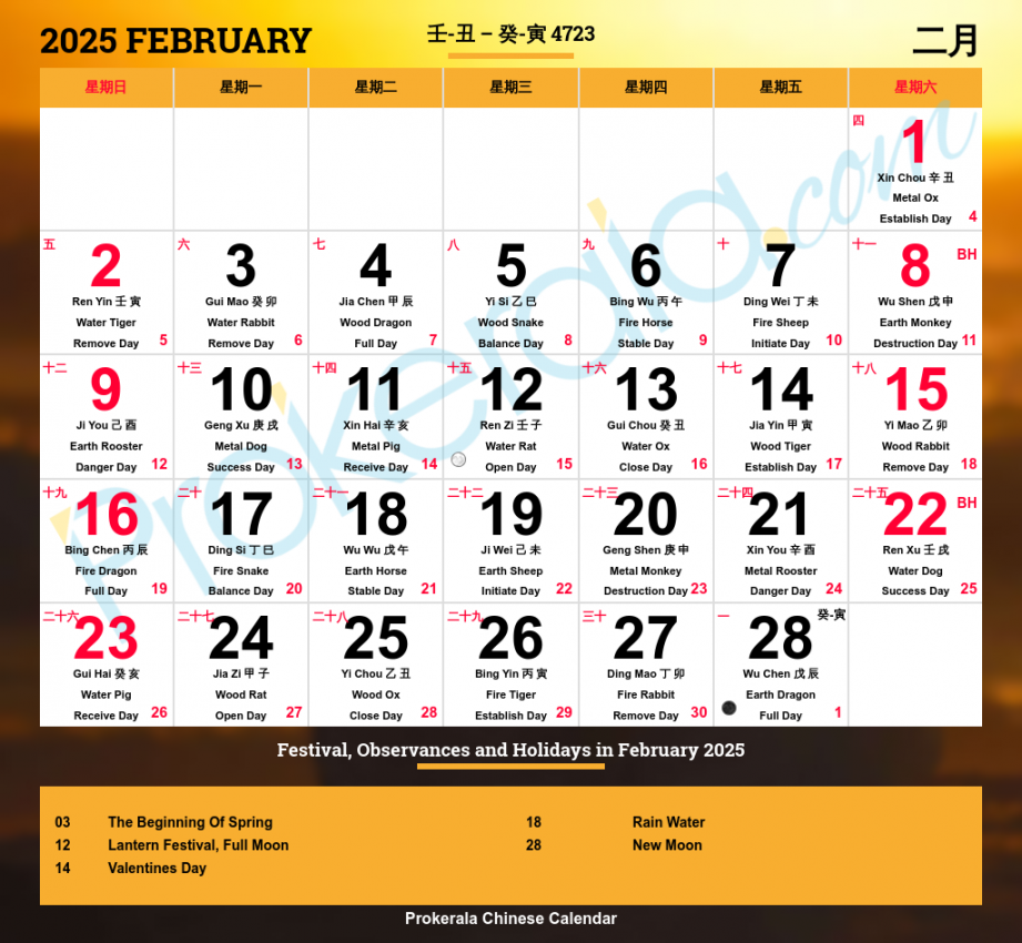 Chinese Calendar , February  十一月