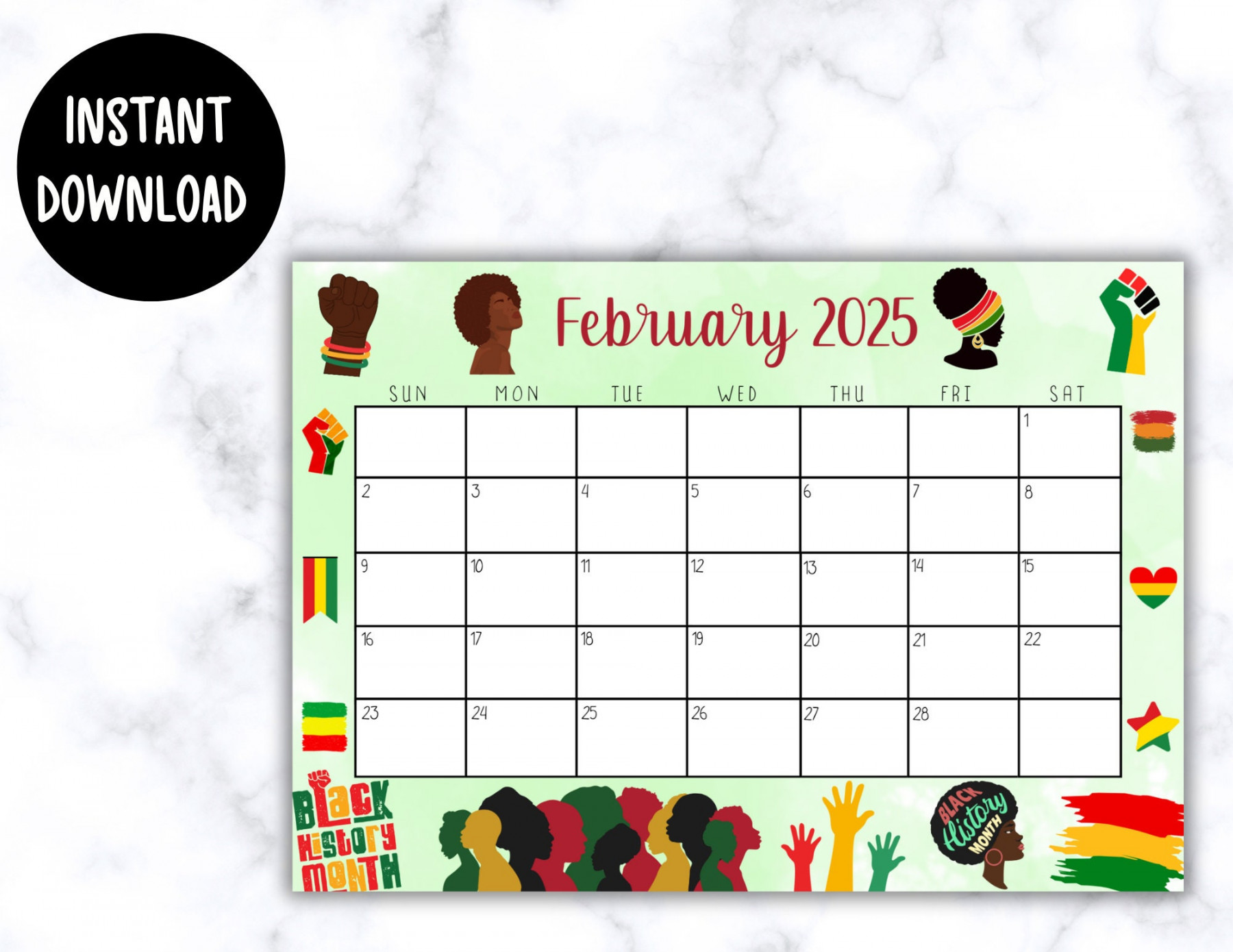 EDITABLE Printable February Calendar  Black History Month