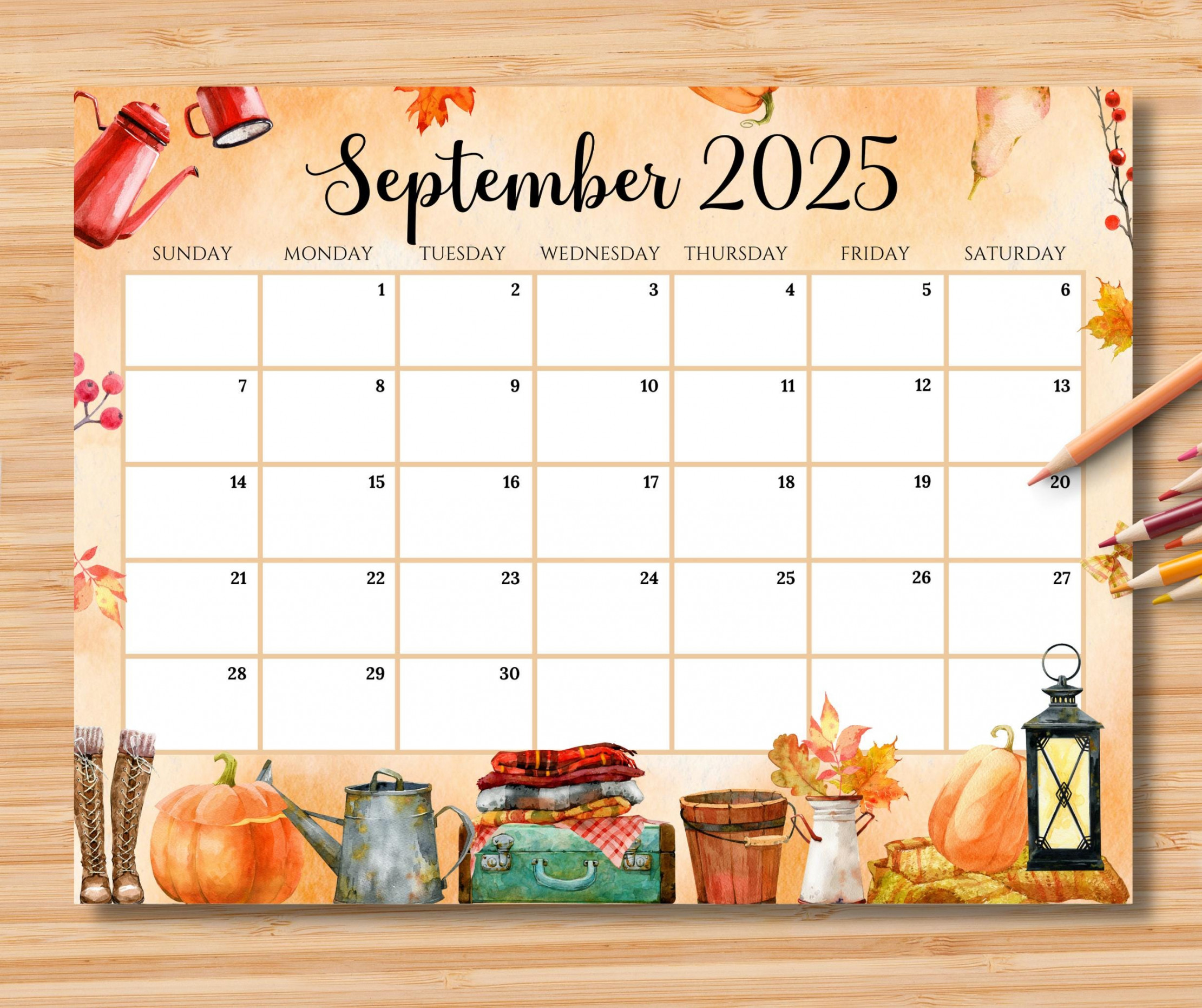 EDITABLE September  Calendar, Beautiful & Cozy Fall Autumn