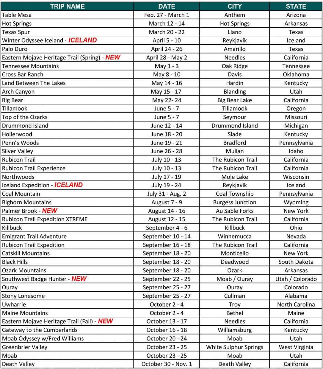 Event Schedule - Jeep Jamboree USA