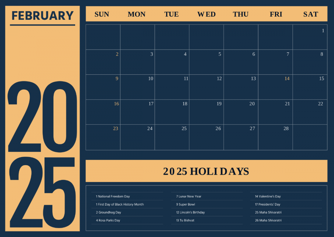 Free February  Calendar with US Holidays Template to Edit Online