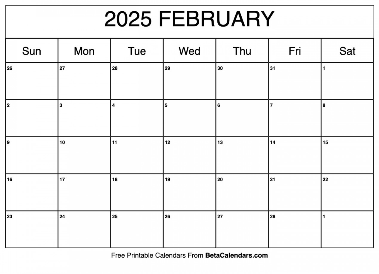 Free Printable February  Calendar