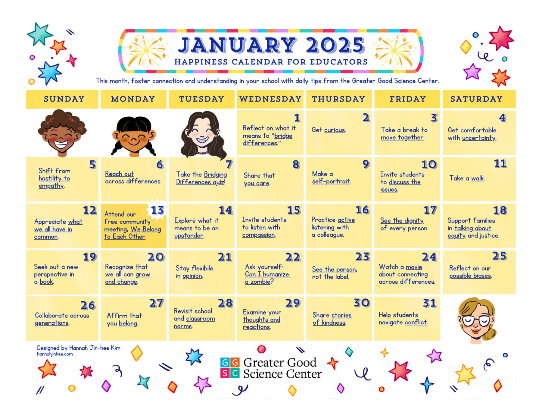 Happiness Calendar for Educators for January