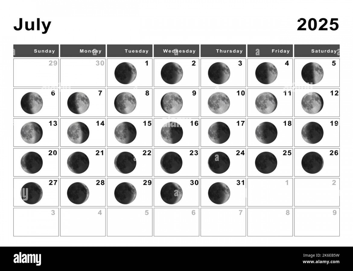 July  Lunar calendar, Moon cycles, Moon Phases Stock Photo - Alamy