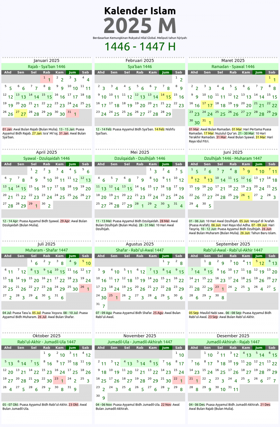 Kalender Islam Tahun  M - Penanggalan Hijriyah Global