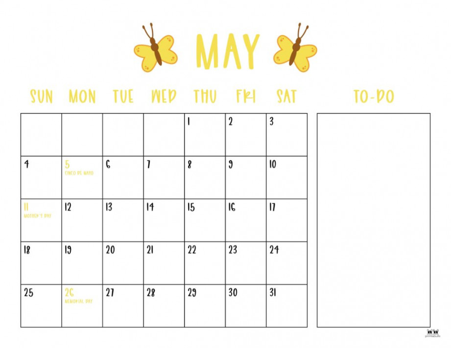 May  Calendars -  FREE Printables  Printabulls