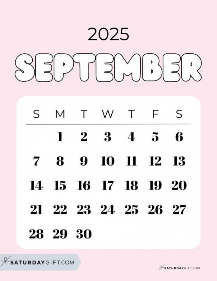 September  Calendar -  Cute & FREE Printables  SaturdayGift