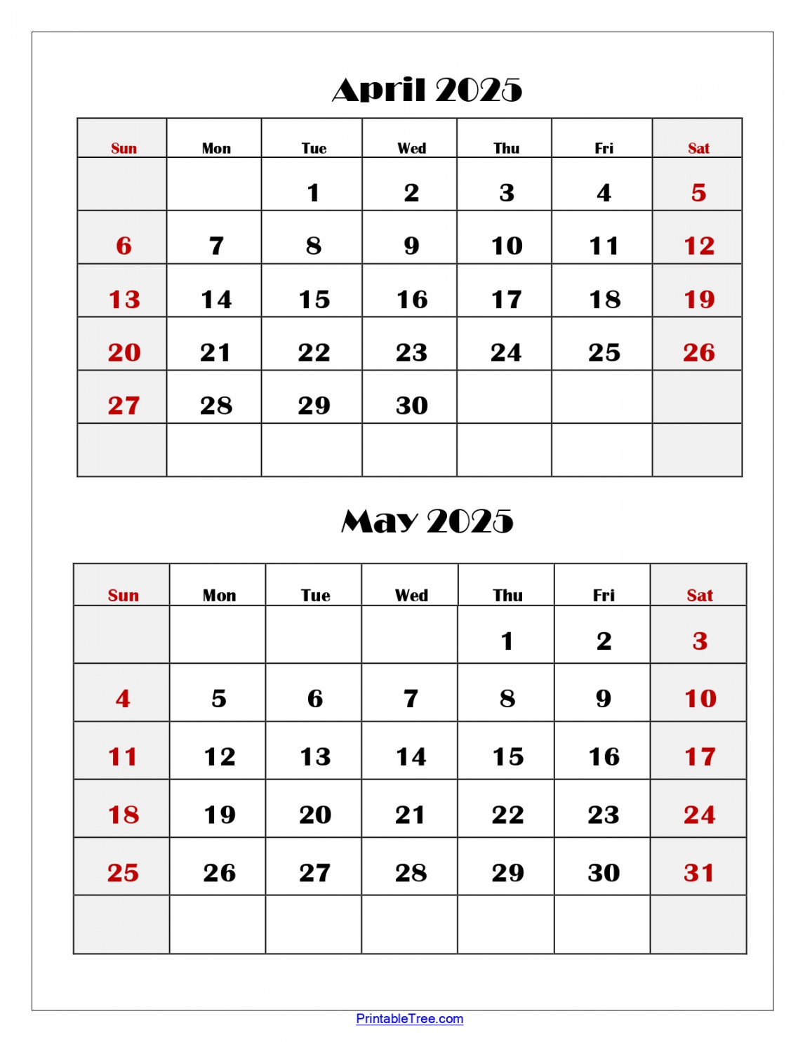 April and May  Calendar Printable  Two Months Calendar