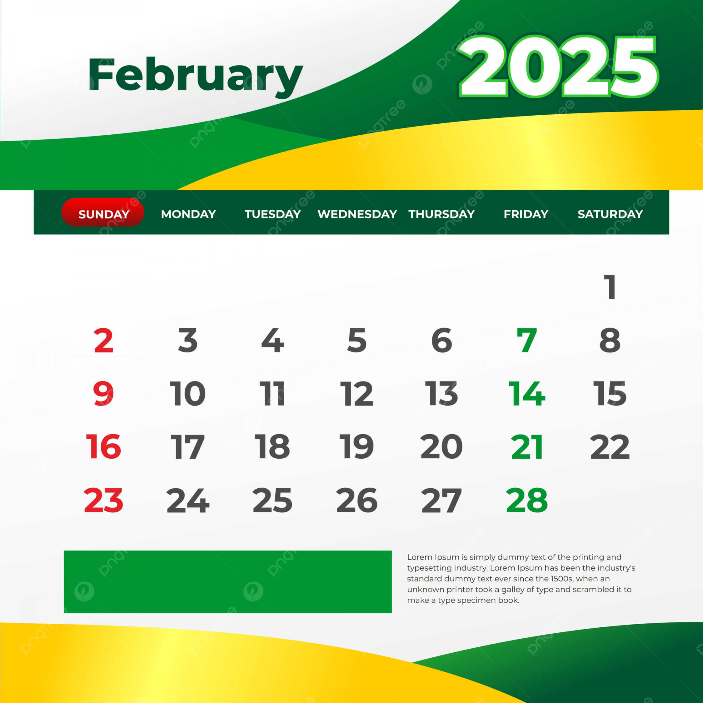 Green Calendar February  Vector Template Download on Pngtree