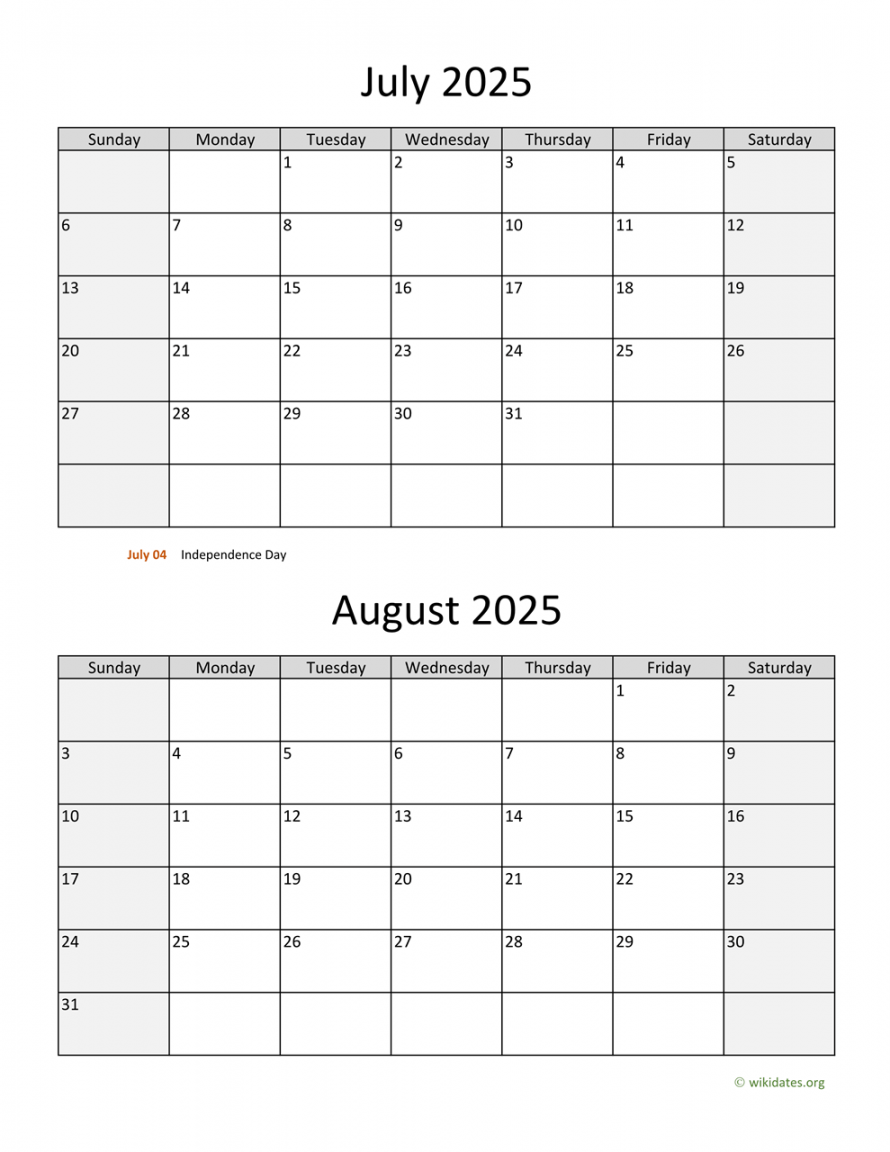 July and August  Calendar  WikiDates