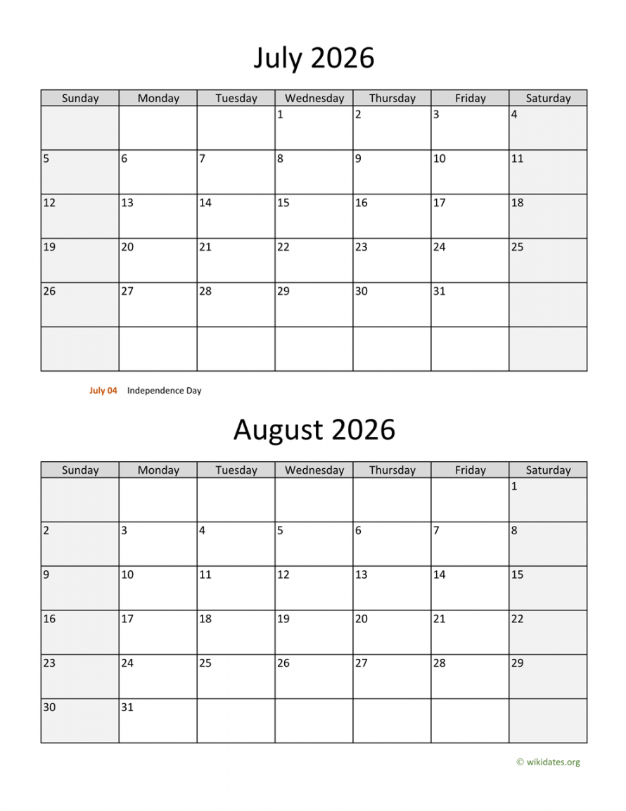 July and August  Calendar  WikiDates