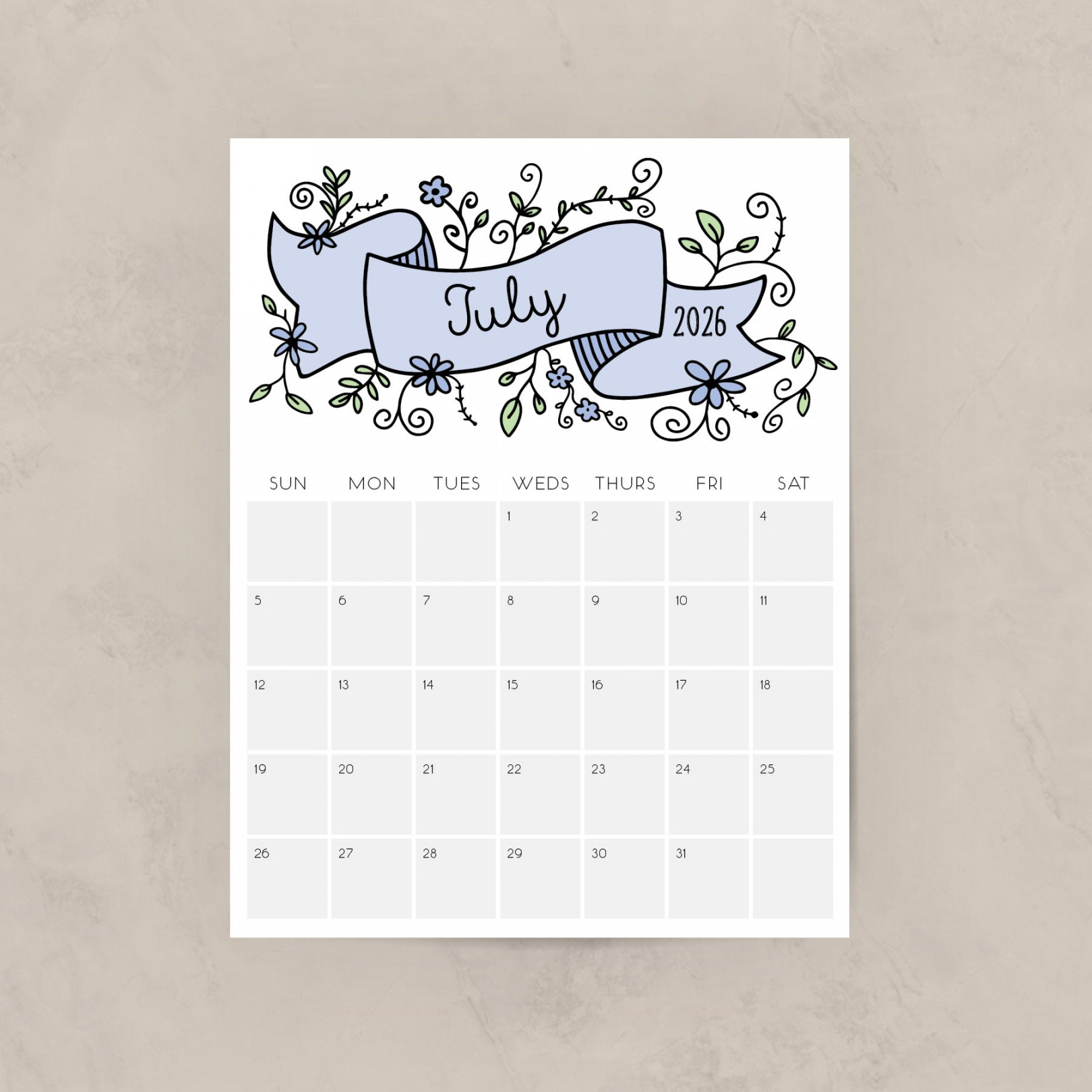 July  Calendars · Tidy Plans