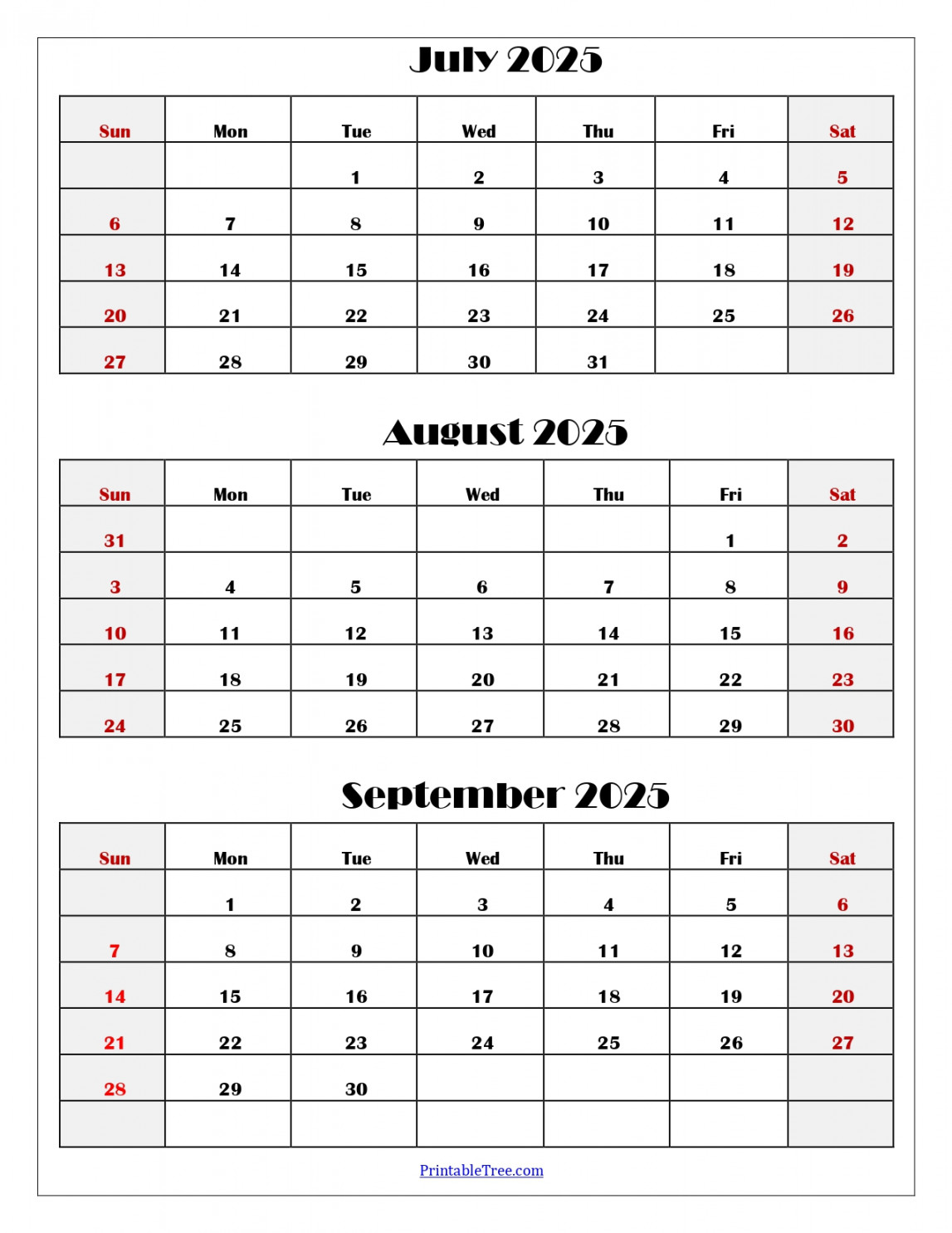 July to September  Calendar Printable PDF  Three Months Calendar