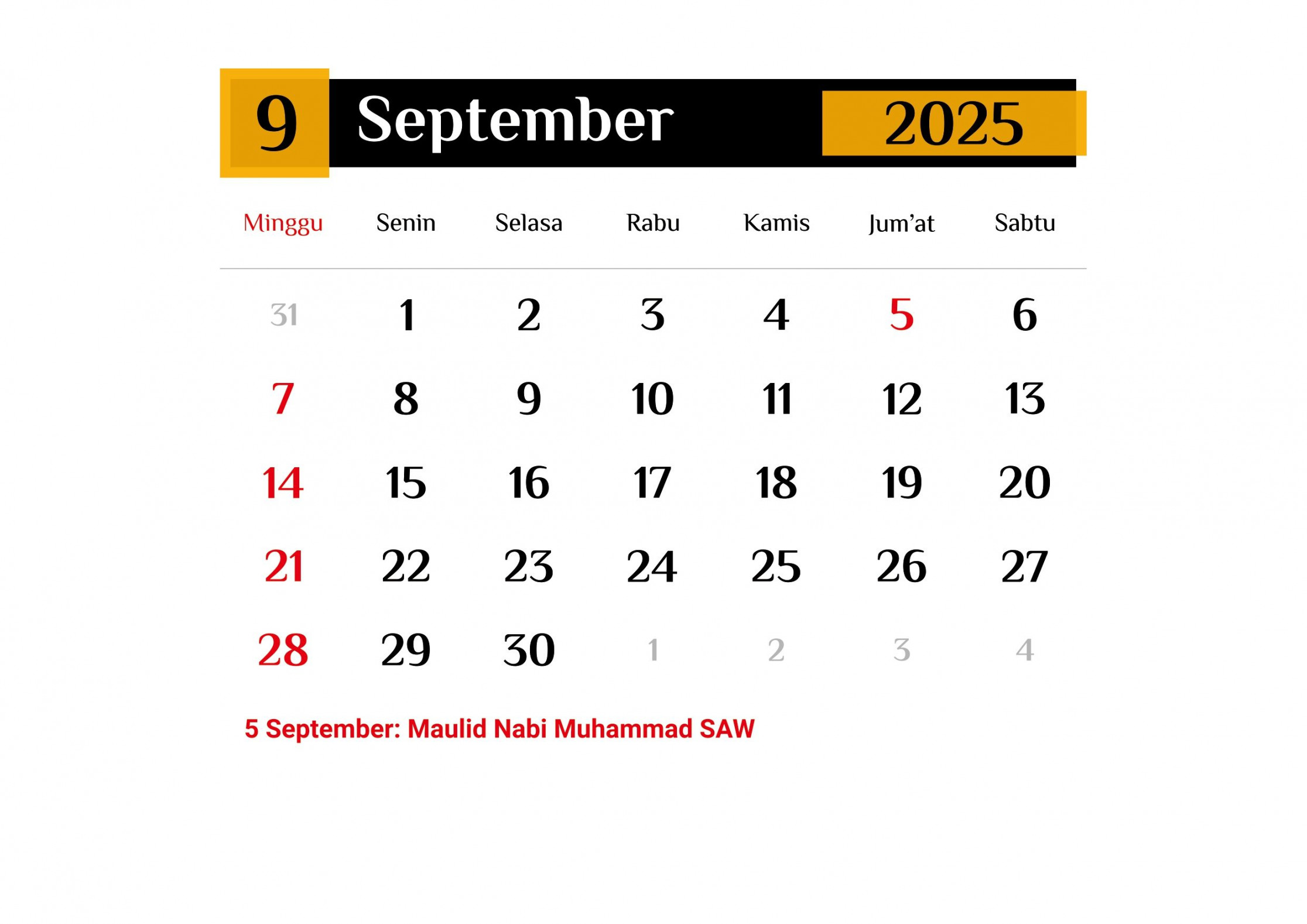 Kalender  Lengkap dengan Tanggal Merah dan Cuti Bersama